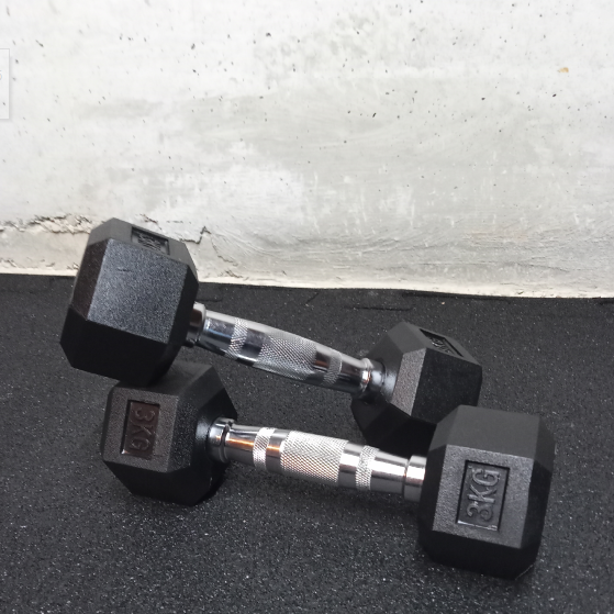 Set Exagonali gommatizzati di 2,5 - 40 kg con un supporto