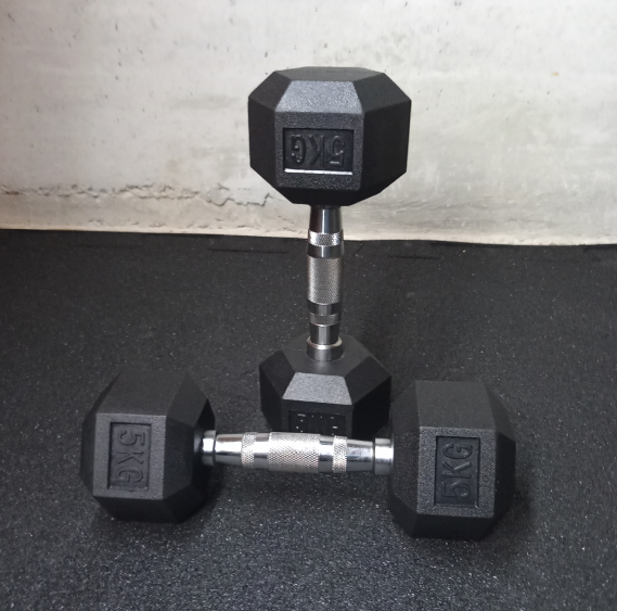 Set Exagonali gommatizzati di 2,5 - 40 kg con un supporto