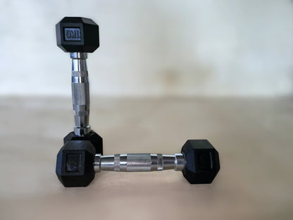 Set Weights: Hex rubberized weights in pairs, 1-10kg