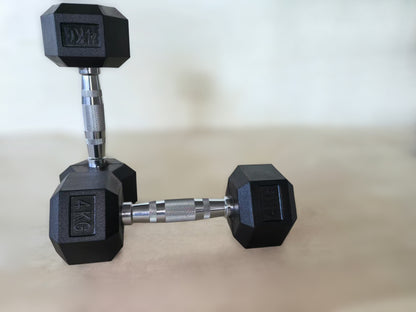 Set Weights: Hex rubberized weights in pairs, 1-10kg