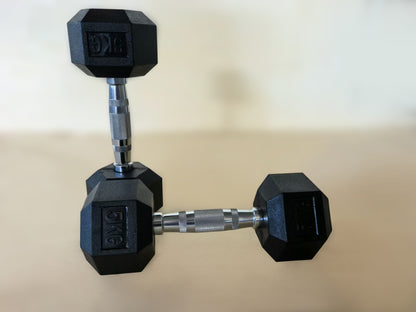 Set Weights: Hex rubberized weights in pairs, 1-10kg