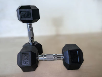 Set Weights: Hex rubberized weights in pairs, 1-10kg