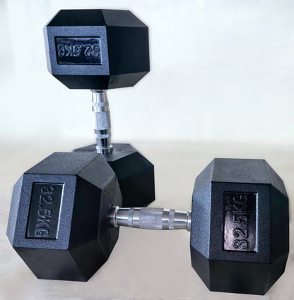Set Weights: Hex rubberized weights in pairs, 30, 32.5, 35, 37.5 and 40 kg
