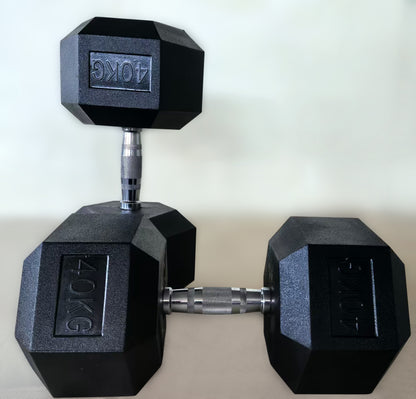 Set Weights: Hex rubberized weights in pairs, 30, 32.5, 35, 37.5 and 40 kg
