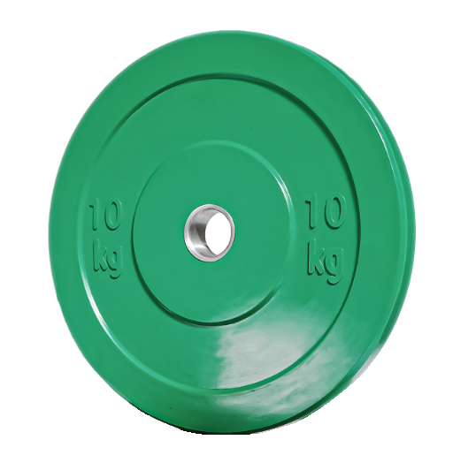Bumper utež, gumiran bumper disk 10 kg zelene barve