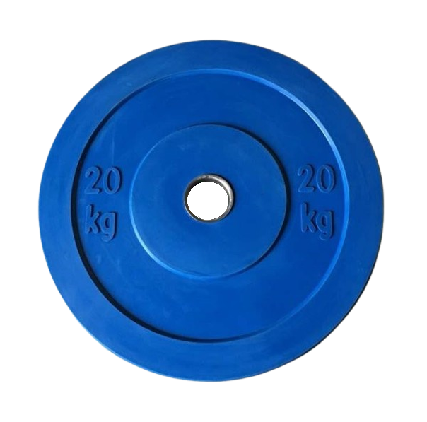 Bumper utež, gumiran bumper disk 20 kg modre barve