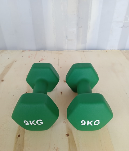 Hex dumbbell made of neoprene and cast iron 9 kg | Hexagonal dumbbell