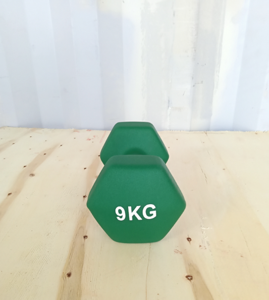 Hex dumbbell made of neoprene and cast iron 9 kg | Hexagonal dumbbell